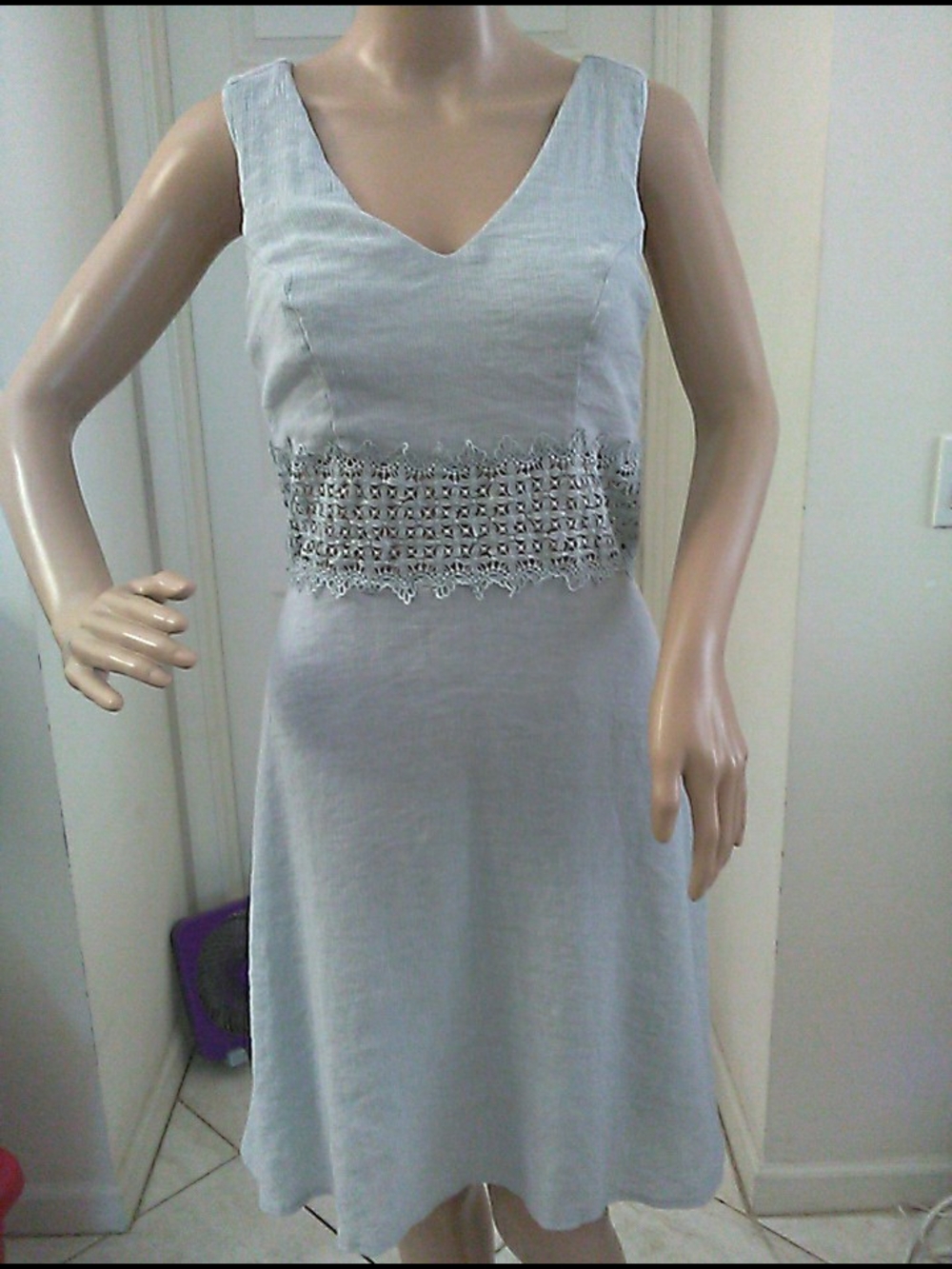 LK. NEW Altar'd State Light Gray V-Neck Lace-Waist Chemise SZ. M DAINTY